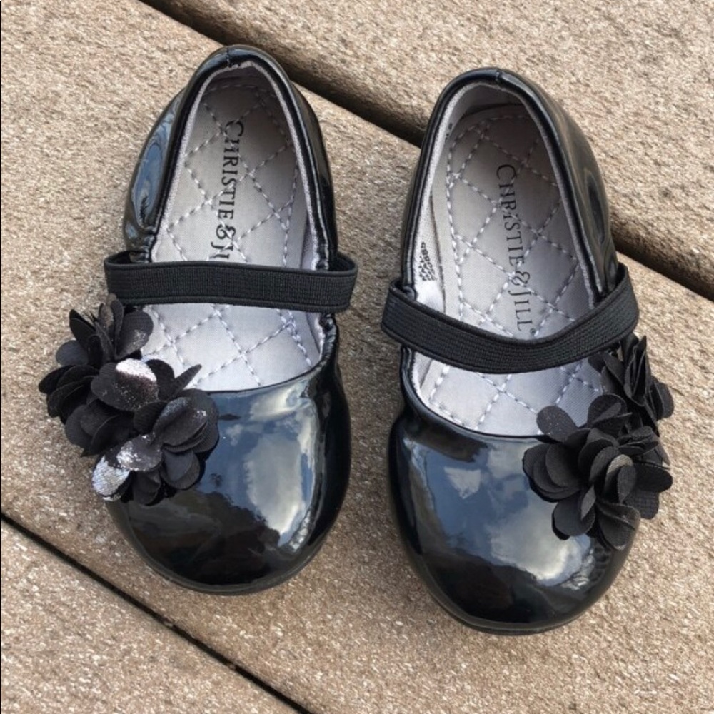 Black shoes with flowers size 5 for baby